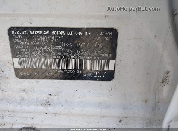JA4AP3AW7GZ055159 2016 MITSUBISHI OUTLANDER SPORT White Widok komory silnika
