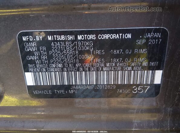JA4AR3AW7JZ012829 2018 MITSUBISHI OUTLANDER SPORT Серый Вид подкапотного пространства
