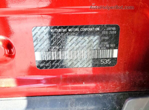 JA4AS3AA6JZ050562 2018 MITSUBISHI ECLIPSE Красный Вид наклейки с VIN-кодом