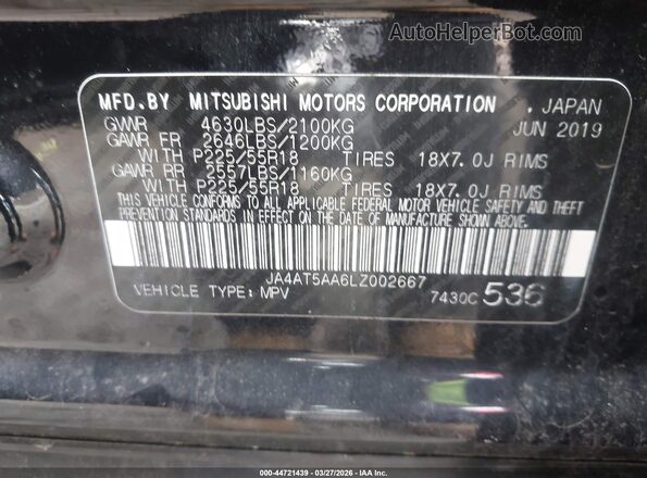 JA4AT5AA6LZ002667 2020 MITSUBISHI ECLIPSE CROSS Черный Вид наклейки с VIN-кодом