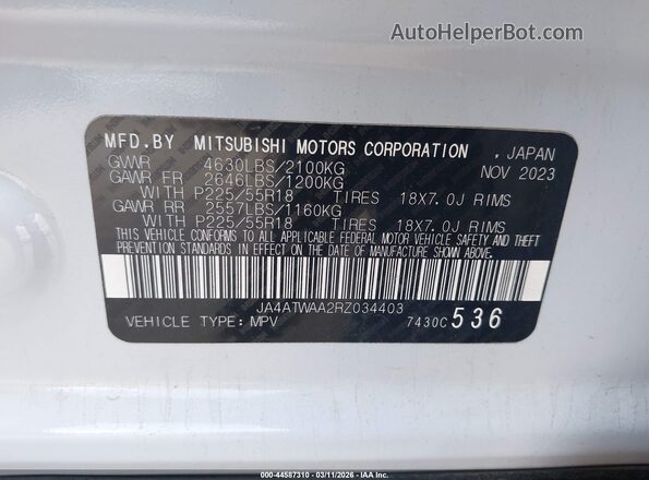 JA4ATWAA2RZ034403 2024 MITSUBISHI ECLIPSE CROSS White Vista del compartimento del motor