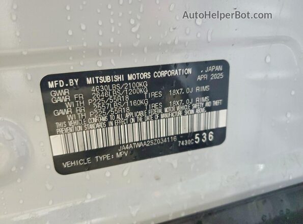 JA4ATWAA2SZ034116 2025 MITSUBISHI ECLIPSE Белый Вид наклейки с VIN-кодом