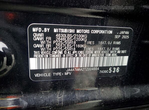 JA4ATWAA2TZ004664 2026 MITSUBISHI ECLIPSE Черный Вид наклейки с VIN-кодом