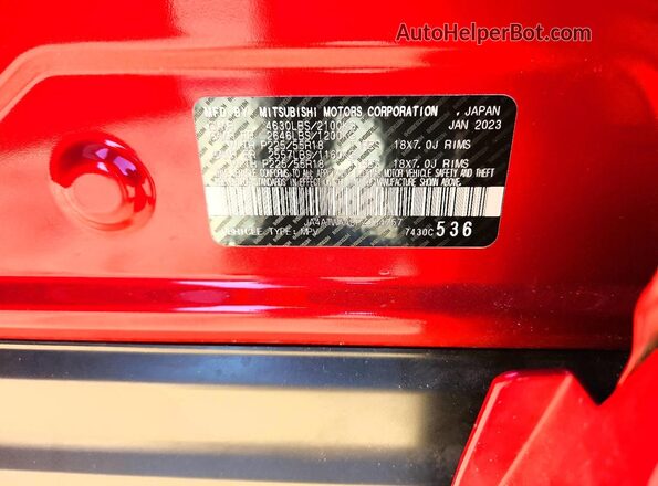 JA4ATWAA8PZ034757 2023 MITSUBISHI ECLIPSE Красный Вид наклейки с VIN-кодом