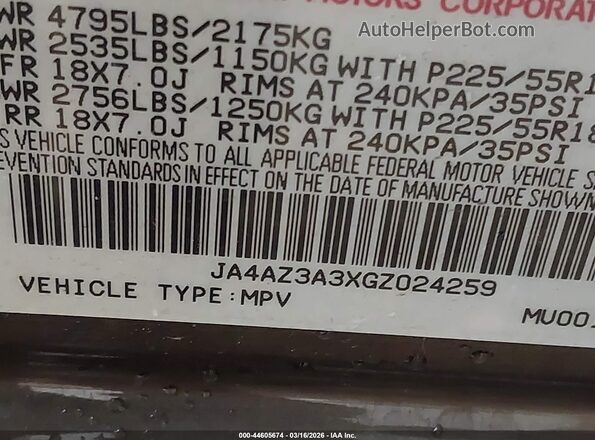 JA4AZ3A3XGZ024259 2016 MITSUBISHI OUTLANDER Gray Widok komory silnika