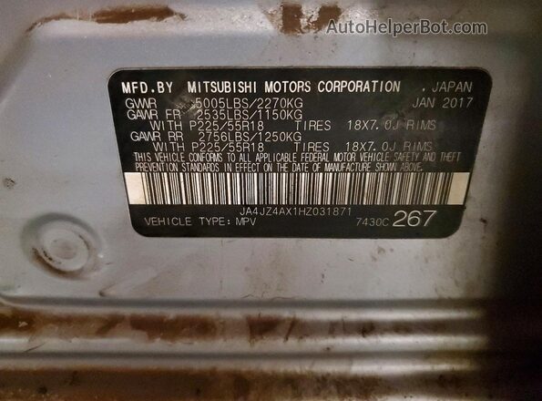 JA4JZ4AX1HZ031871 2017 MITSUBISHI OUTLANDER Серебряный Вид наклейки с VIN-кодом