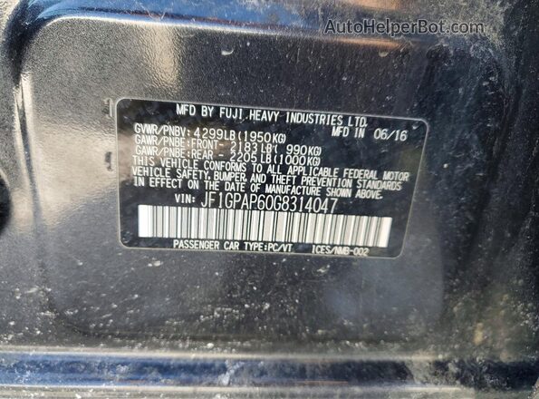 JF1GPAP60G8314047 2016 SUBARU IMPREZA Gray Widok komory silnika