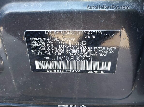 JF1VA1C69L9809771 2020 SUBARU WRX Gray Вид підкапотного простору