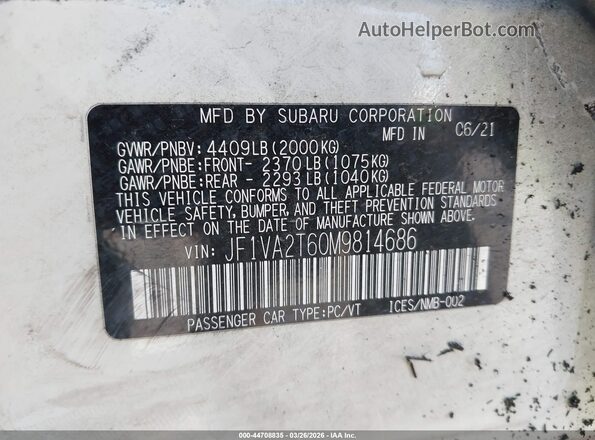 JF1VA2T60M9814686 2021 SUBARU WRX STI Белый Вид подкапотного пространства