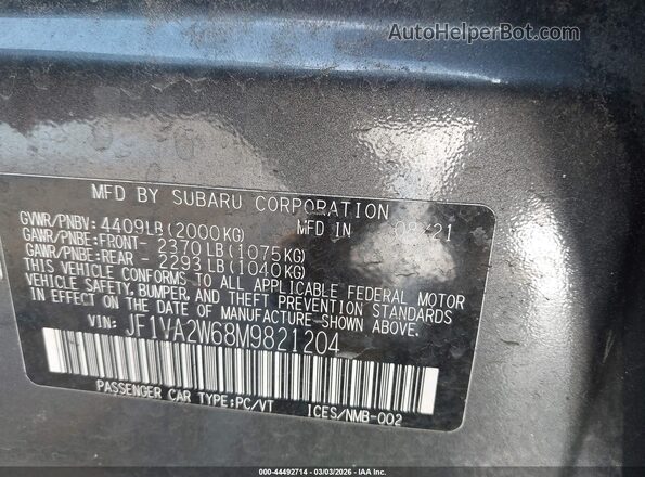 JF1VA2W68M9821204 2021 SUBARU WRX STI Blue Widok komory silnika