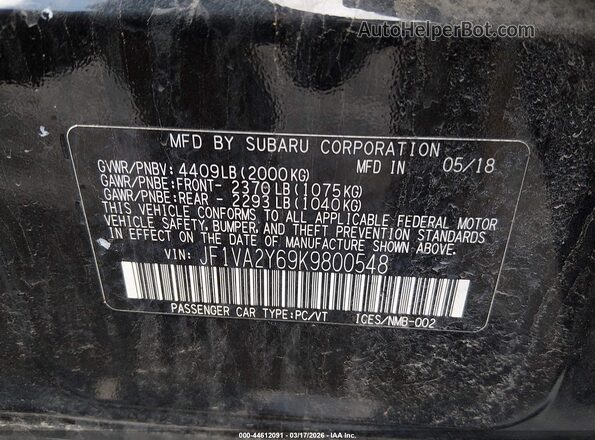 JF1VA2Y69K9800548 2019 SUBARU WRX STI Черный Вид подкапотного пространства