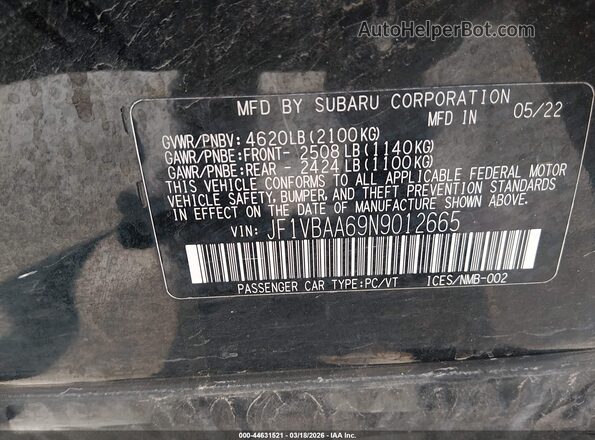 JF1VBAA69N9012665 2022 SUBARU WRX Черный Вид подкапотного пространства