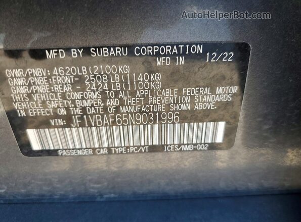 JF1VBAF65N9031996 2022 SUBARU WRX Черный Вид подкапотного пространства