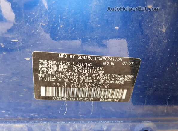JF1VBAF68P9815236 2023 SUBARU WRX Синий Вид подкапотного пространства