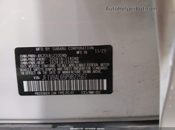 JF1VBAL65P9822567 2023 SUBARU WRX Белый Вид подкапотного пространства