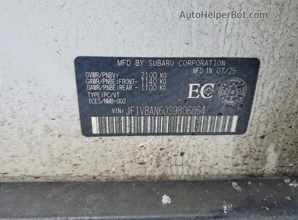 JF1VBAN60S9806864 2025 SUBARU WRX Белый Вид наклейки с VIN-кодом