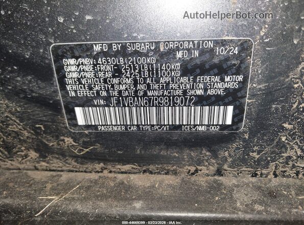 JF1VBAN67R9819072 2024 SUBARU WRX Gray Widok komory silnika