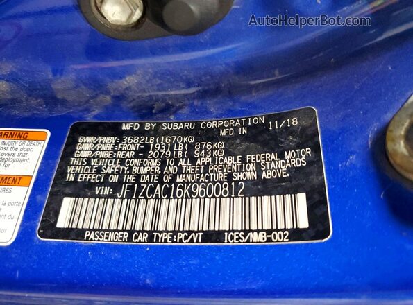 JF1ZCAC16K9600812 2019 SUBARU BRZ Blue Вид підкапотного простору