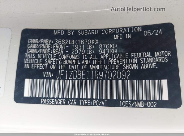 JF1ZDBE11R9702092 2024 SUBARU BRZ Белый Вид подкапотного пространства