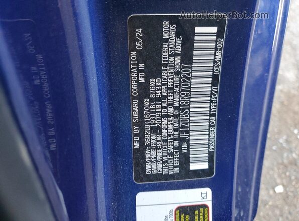 JF1ZDBS18R9702207 2024 SUBARU BRZ Синий Вид наклейки с VIN-кодом
