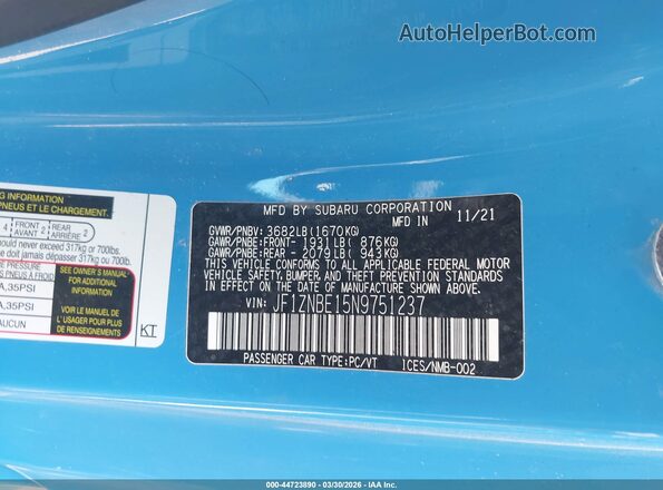 JF1ZNBE15N9751237 2022 TOYOTA GR86 Синий Вид подкапотного пространства