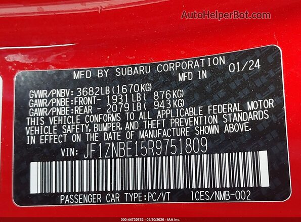 JF1ZNBE15R9751809 2024 TOYOTA GR86 Красный Вид подкапотного пространства
