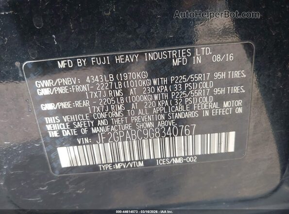 JF2GPABC9G8340767 2016 SUBARU CROSSTREK Black Вид підкапотного простору