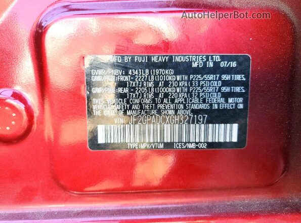JF2GPADCXGH327197 2016 SUBARU CROSSTREK Burgundy Շարժիչի բաժամունքի տեսք