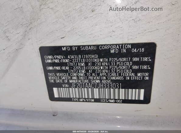 JF2GTAAC7JH333031 2018 SUBARU CROSSTREK Желтый Вид подкапотного пространства