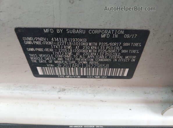 JF2GTABC1JH229858 2018 SUBARU CROSSTREK Белый Вид подкапотного пространства