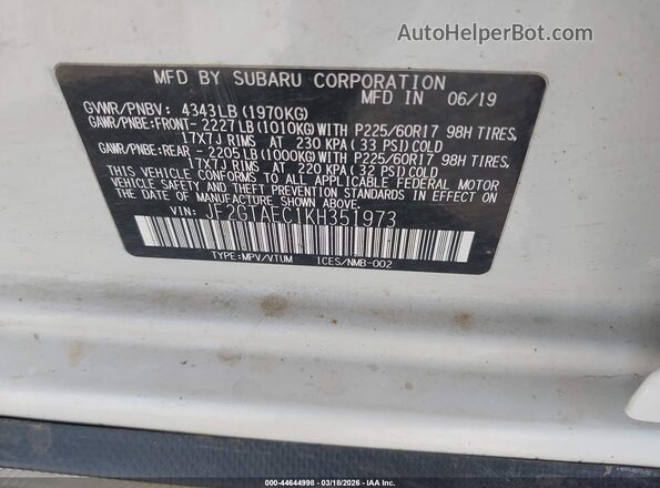JF2GTAEC1KH351973 2019 SUBARU CROSSTREK White Vista del compartimento del motor