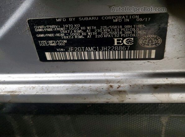 JF2GTAMC1JH228867 2018 SUBARU CROSSTREK Silver Widok wnętrza 360 stopni