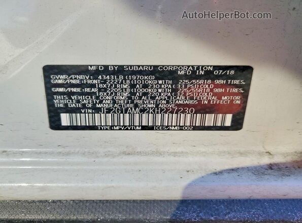 JF2GTAMC2KH227230 2019 SUBARU CROSSTREK White სალონის 360-გრადუსიანი ხედი