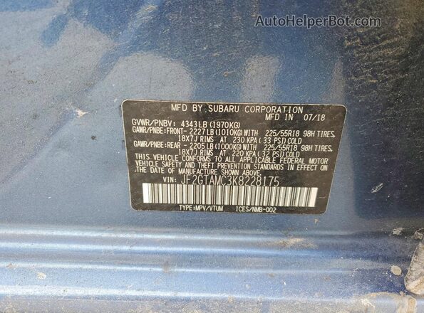 JF2GTAMC3K8228175 2019 SUBARU CROSSTREK Blue Widok wnętrza 360 stopni