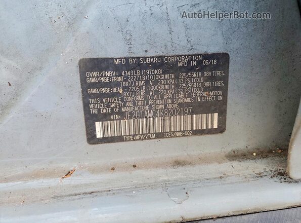 JF2GTAMC4K8202197 2019 SUBARU CROSSTREK Blue Widok naklejki z numerem VIN