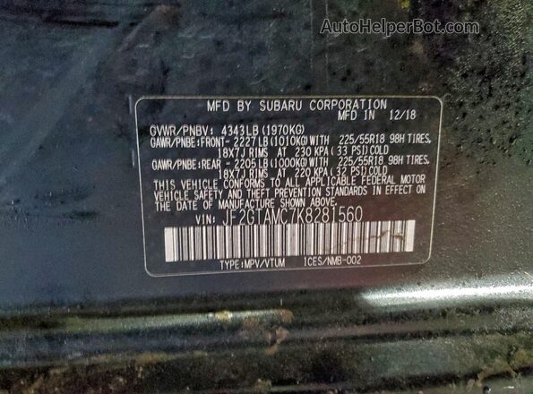 JF2GTAMC7K8281560 2019 SUBARU CROSSTREK Black Widok komory silnika