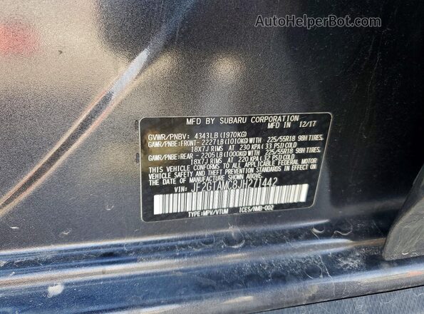 JF2GTAMC8JH271442 2018 SUBARU CROSSTREK Black Widok naklejki z numerem VIN