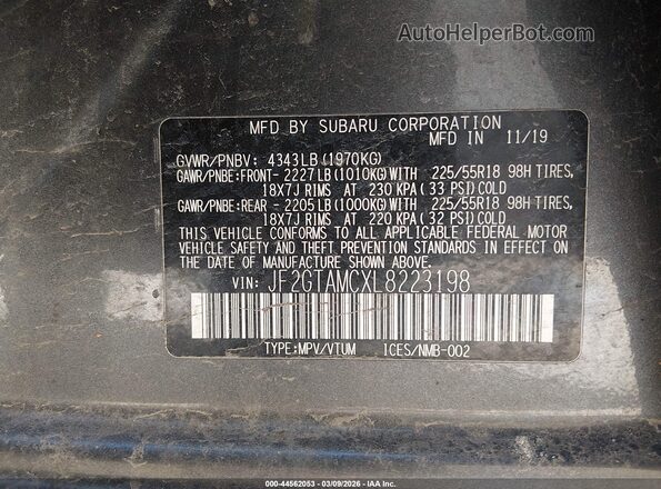 JF2GTAMCXL8223198 2020 SUBARU CROSSTREK Черный Вид подкапотного пространства