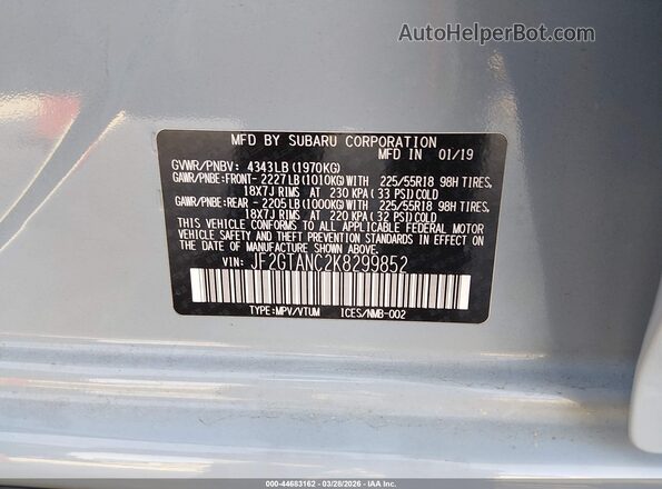 JF2GTANC2K8299852 2019 SUBARU CROSSTREK Light Blue Вид подкапотного пространства