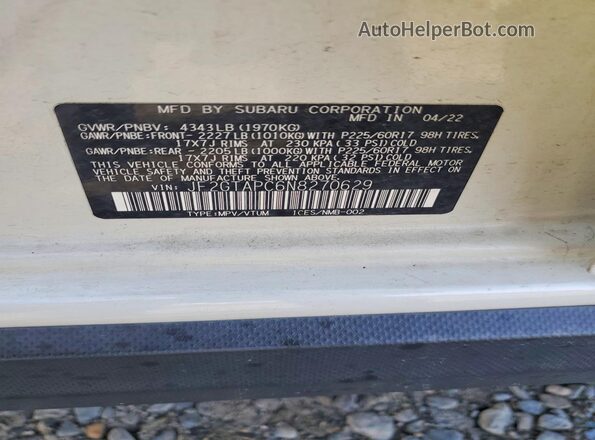 JF2GTAPC6N8270629 2022 SUBARU CROSSTREK Белый Вид подкапотного пространства
