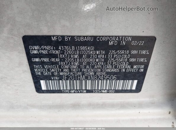 JF2GTHMCXN8249506 2022 SUBARU CROSSTREK White Вид підкапотного простору