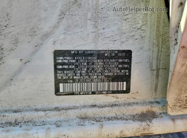 JF2GTHRC9MH673671 2021 SUBARU CROSSTREK White Vista de la etiqueta del VIN