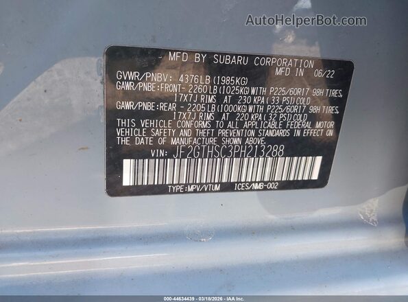 JF2GTHSC3PH213288 2023 SUBARU CROSSTREK Blue Vista del compartimento del motor