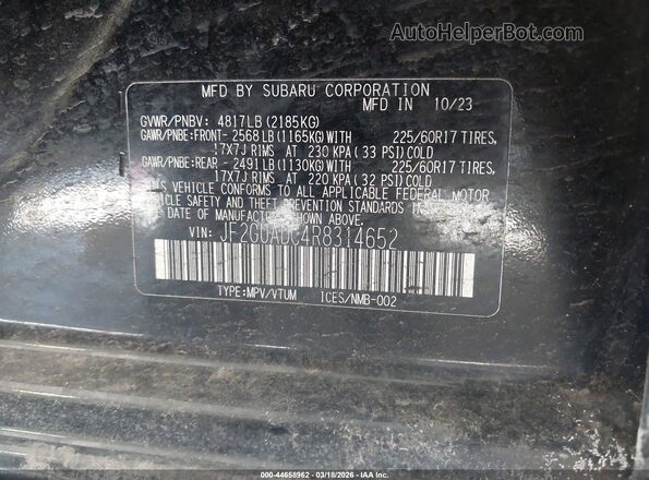 JF2GUADC4R8314652 2024 SUBARU CROSSTREK Black Вид підкапотного простору