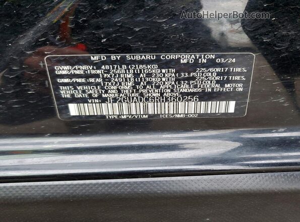 JF2GUADC6RH360256 2024 SUBARU CROSSTREK Черный Вид подкапотного пространства