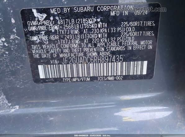 JF2GUADC6RH897435 2024 SUBARU CROSSTREK Light Blue Вид подкапотного пространства