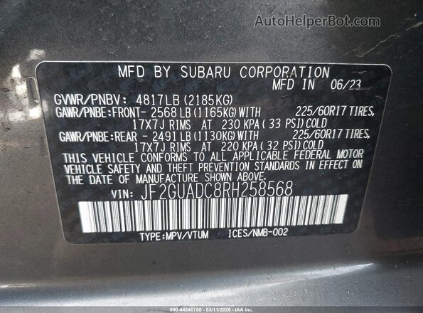 JF2GUADC8RH258568 2024 SUBARU CROSSTREK Серый Вид подкапотного пространства