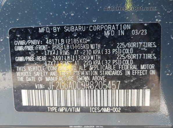 JF2GUADC9R8205457 2024 SUBARU CROSSTREK Серый Вид подкапотного пространства