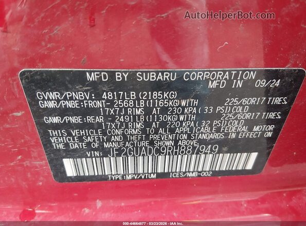 JF2GUADC9RH887949 2024 SUBARU CROSSTREK Красный Вид подкапотного пространства
