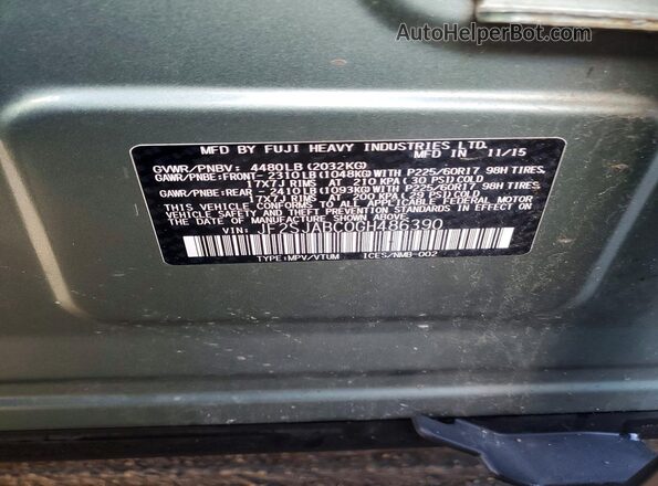 JF2SJABC0GH486390 2016 SUBARU FORESTER 2.5 Gray Vista de la etiqueta del VIN